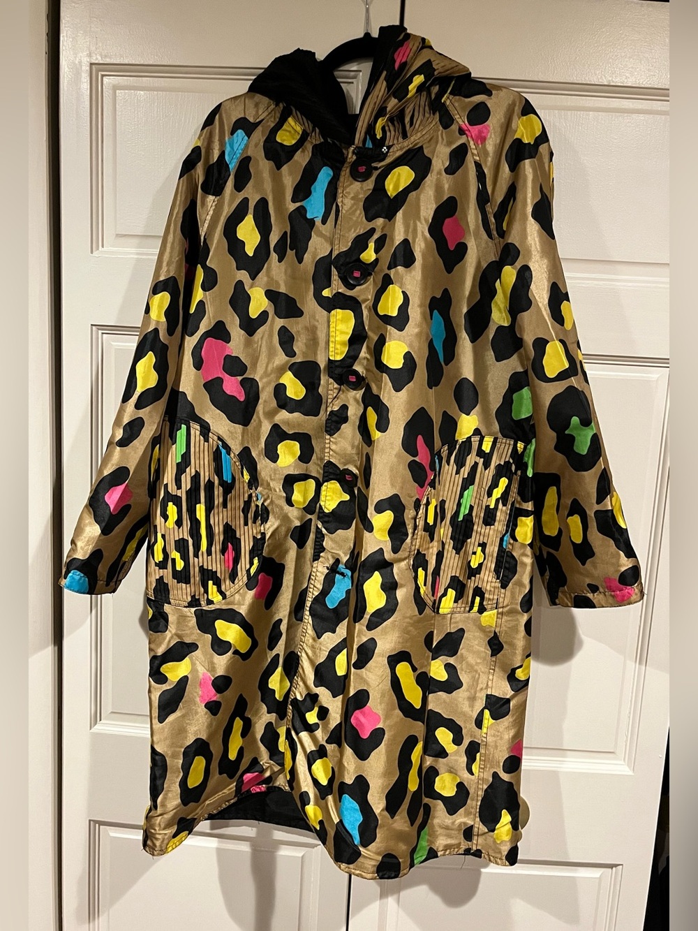 Ubu Reversible Black Multicolor Leopard Print Raincoat - XL